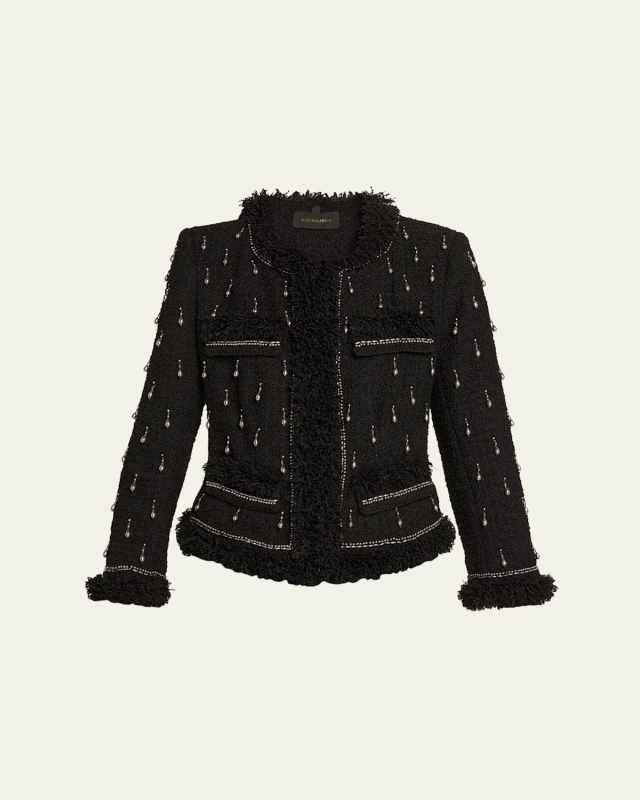 Hana Beaded Fringe-Trim Tweed Jacket